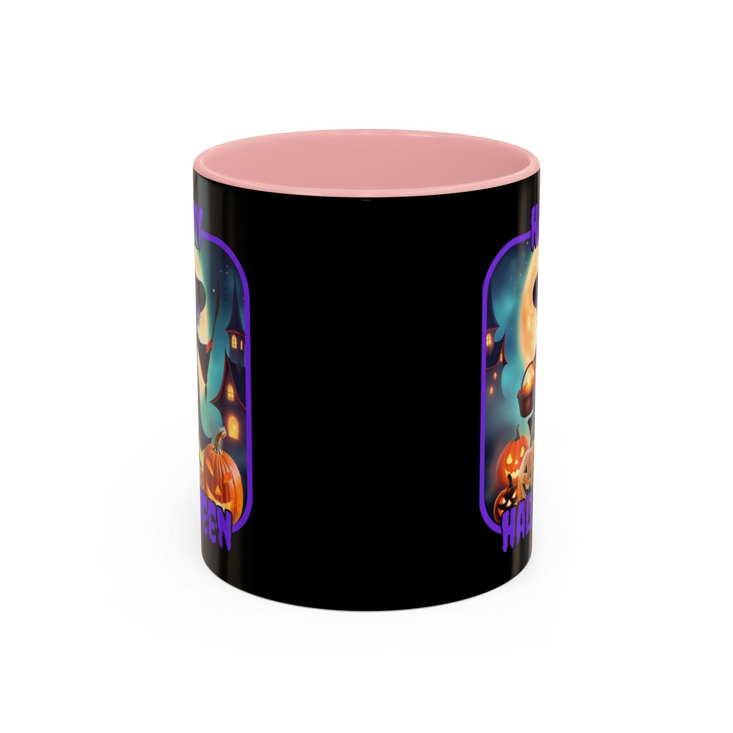 Happy Halloween Little Witch Purple font Black Accent Mug by CreepyCrafts.boo