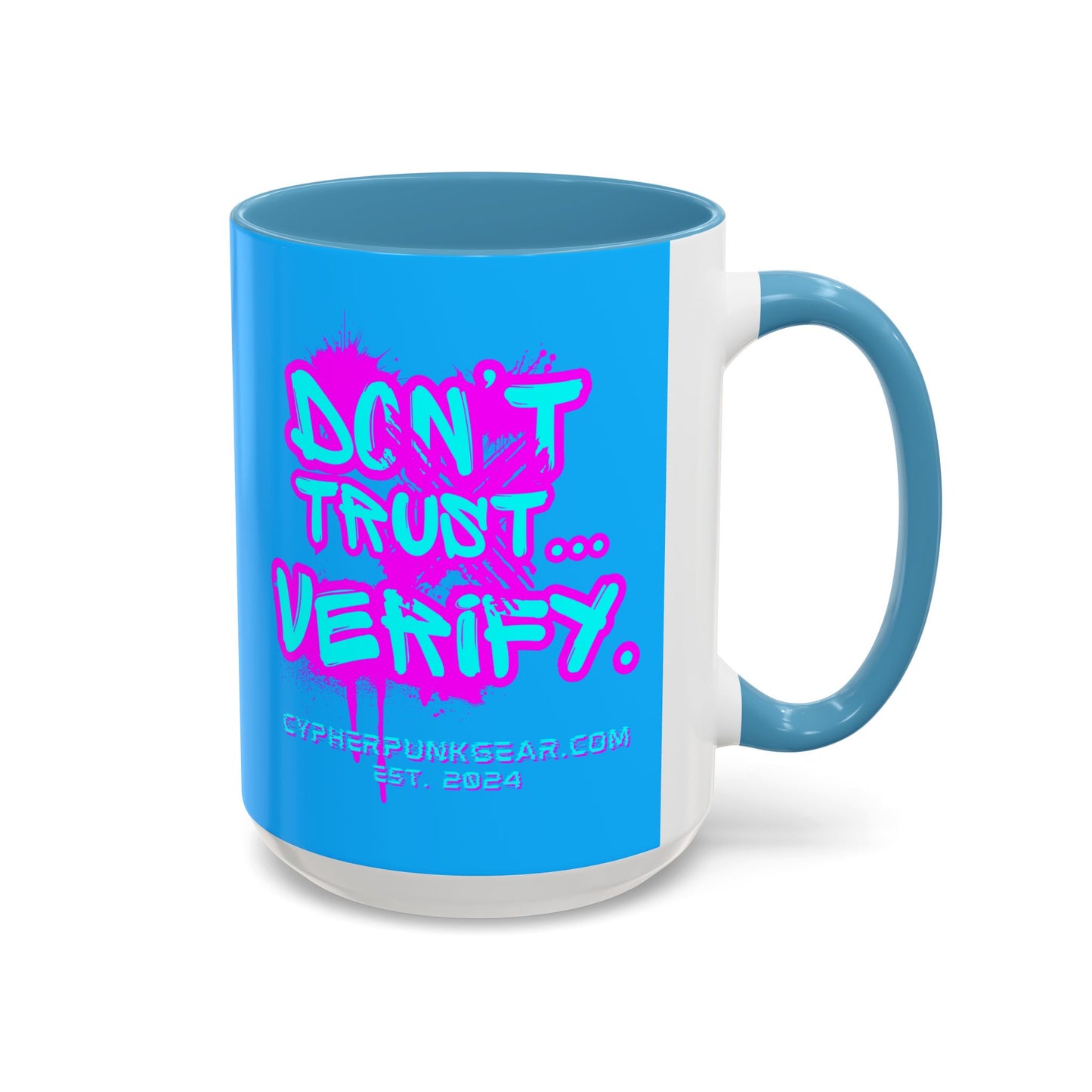 Don't Trust...Verify. Light Blue Accent Mug by cypherpunkgear.com