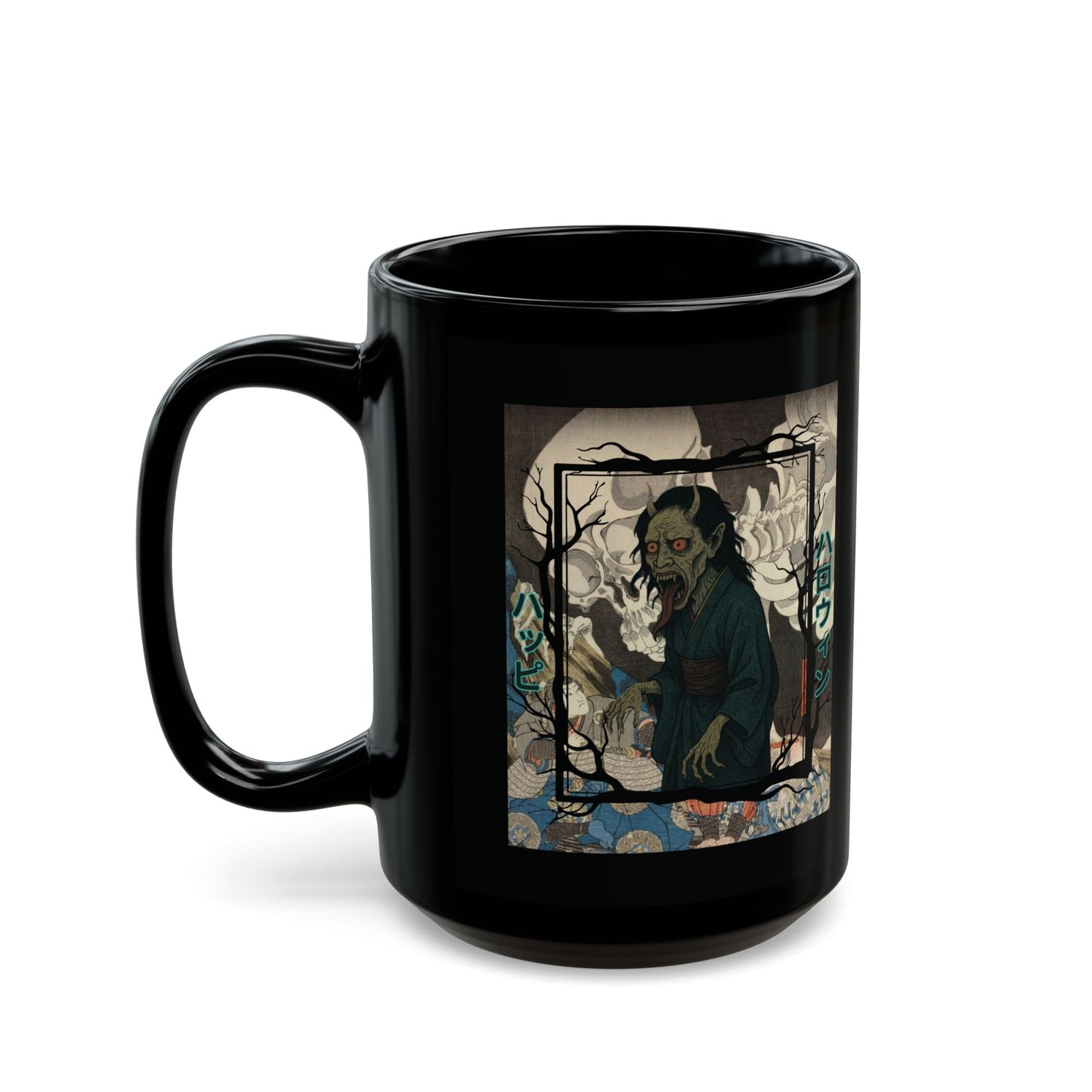 Yōkai Happy Halloween Black Mug by CreepyCrafts.boo