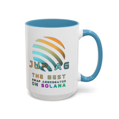 Jupiter (JUP) the best aggregator on Solana White Accent Mug by cypherpunkgear.com