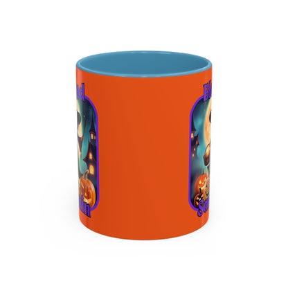 Blessed Samhain Little Witch Purple font Orange Accent Mug by CreepyCrafts.boo