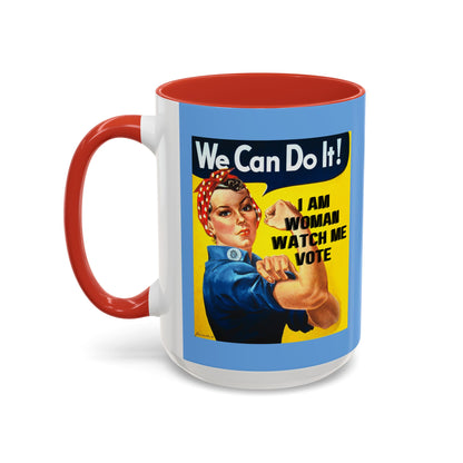 I Am Woman Watch Me Vote Rosie Light Blue Accent Mug by cypherpunkgear.com