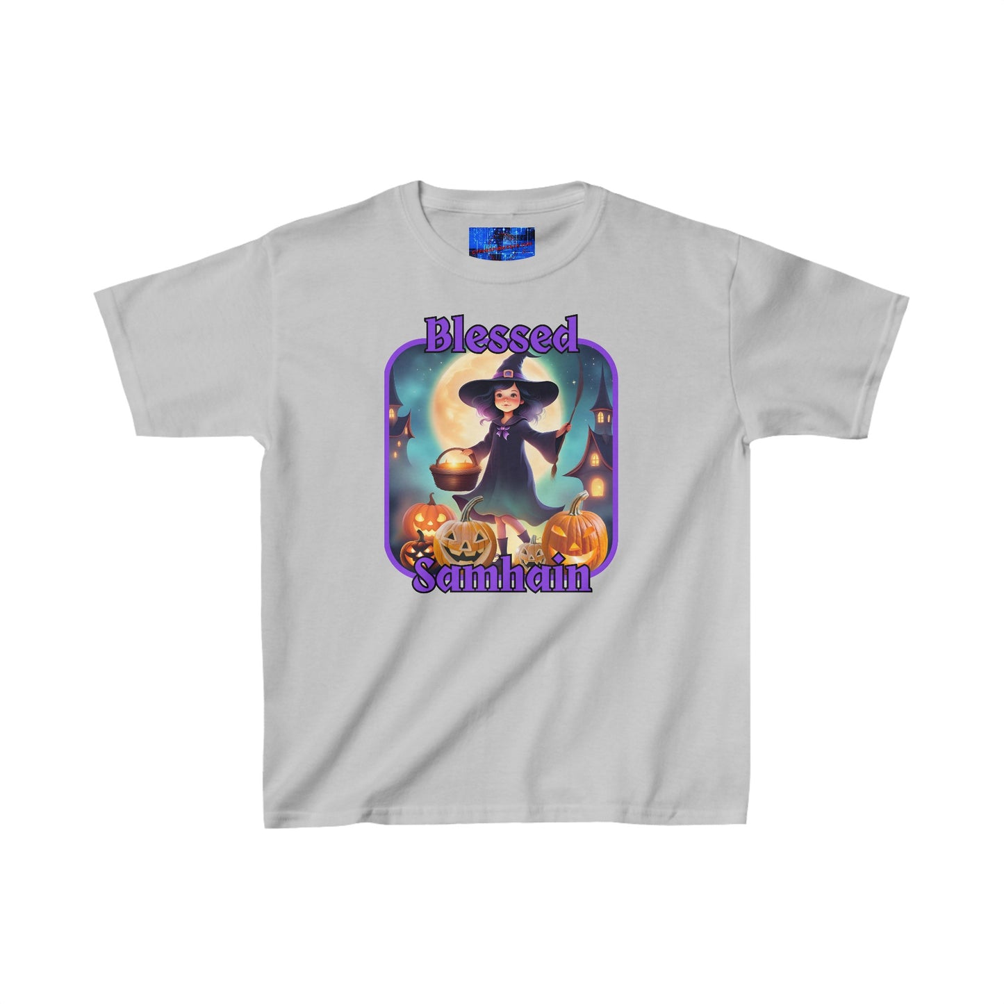 Blessed Samhain Little Witch PRfont Kids Heavy Cotton™ Tee by cypherpunkgear