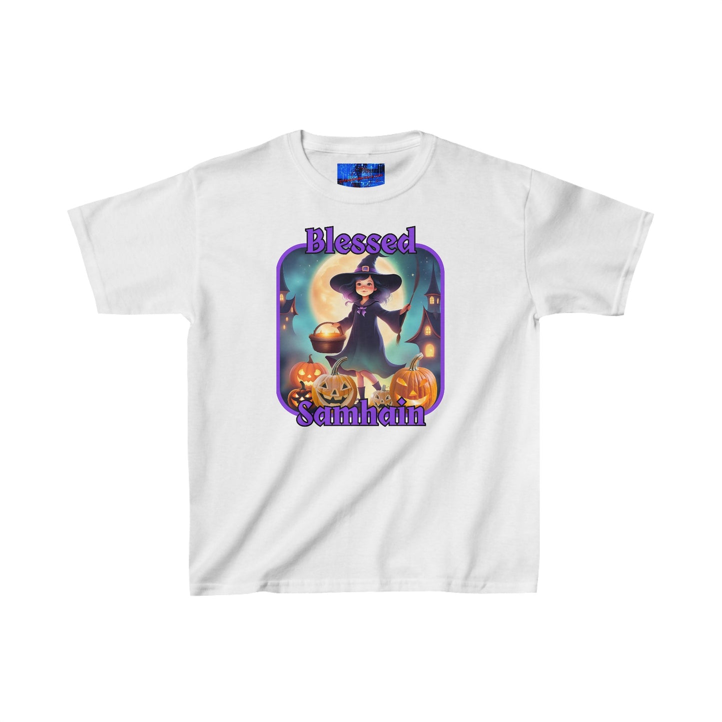 Blessed Samhain Little Witch PRfont Kids Heavy Cotton™ Tee by cypherpunkgear