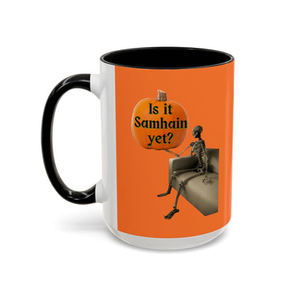 Is it Samhain yet? Skeleton's Pumpkin Orange Accent Mug by CreepyCrafts.boo