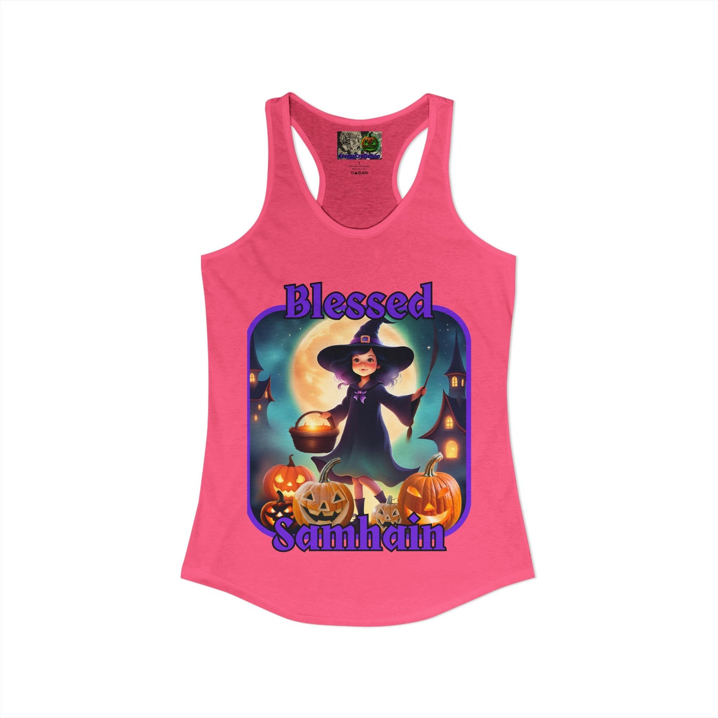 Blessed Samhain Little Witch Purple font Women's Racerback Tank Top by CreepyCrafts.boo