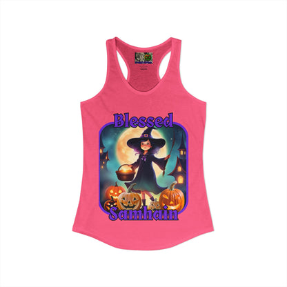 Blessed Samhain Little Witch Purple font Women's Racerback Tank Top by CreepyCrafts.boo