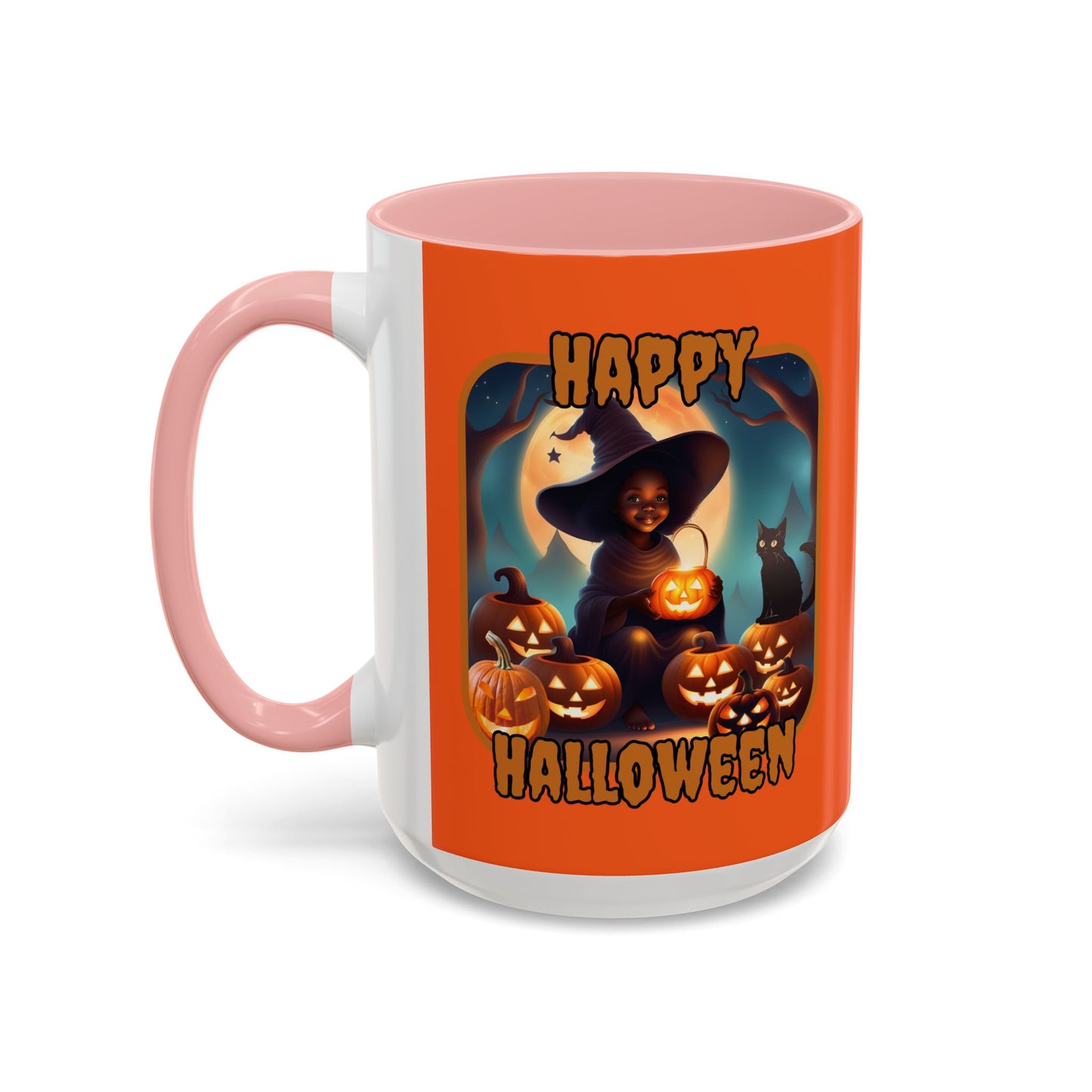 Happy Halloween Cute Witch Orange font Orange Accent Mug by CreepyCrafts.boo
