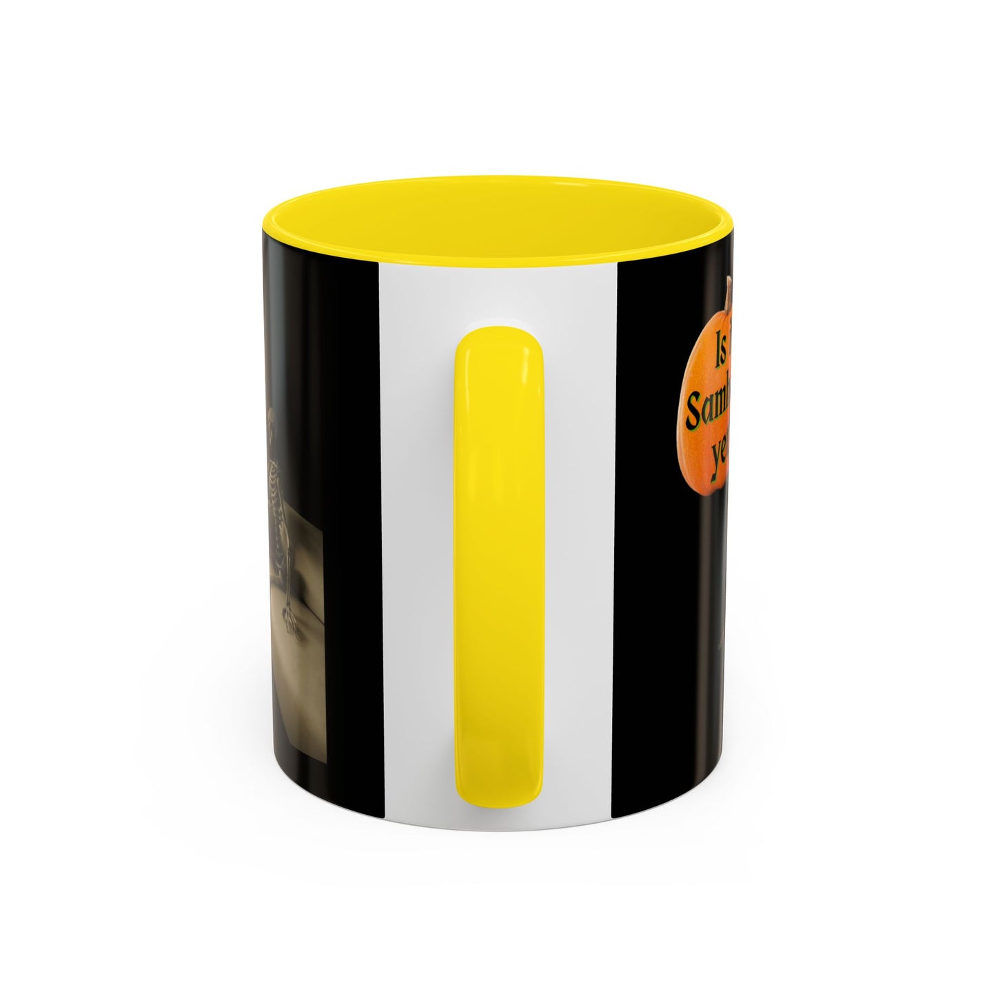 Is it Samhain yet? Skeleton's Pumpkin Black Accent Mug by CreepyCrafts.boo