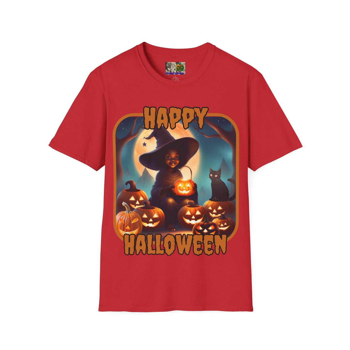 Happy Halloween Cute Witch Orange font, Light colors, Unisex T-Shirt by CreepyCrafts.boo