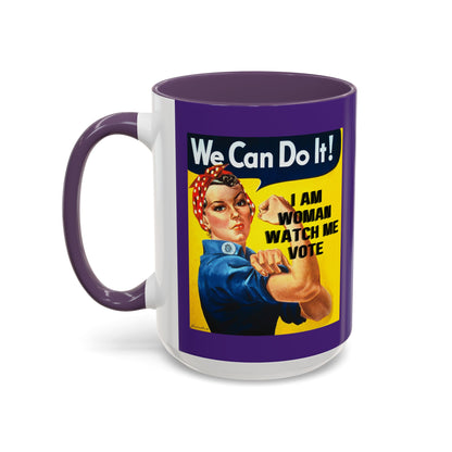 I Am Woman Watch Me Vote Rosie Purple Accent Mug by cypherpunkgear.com