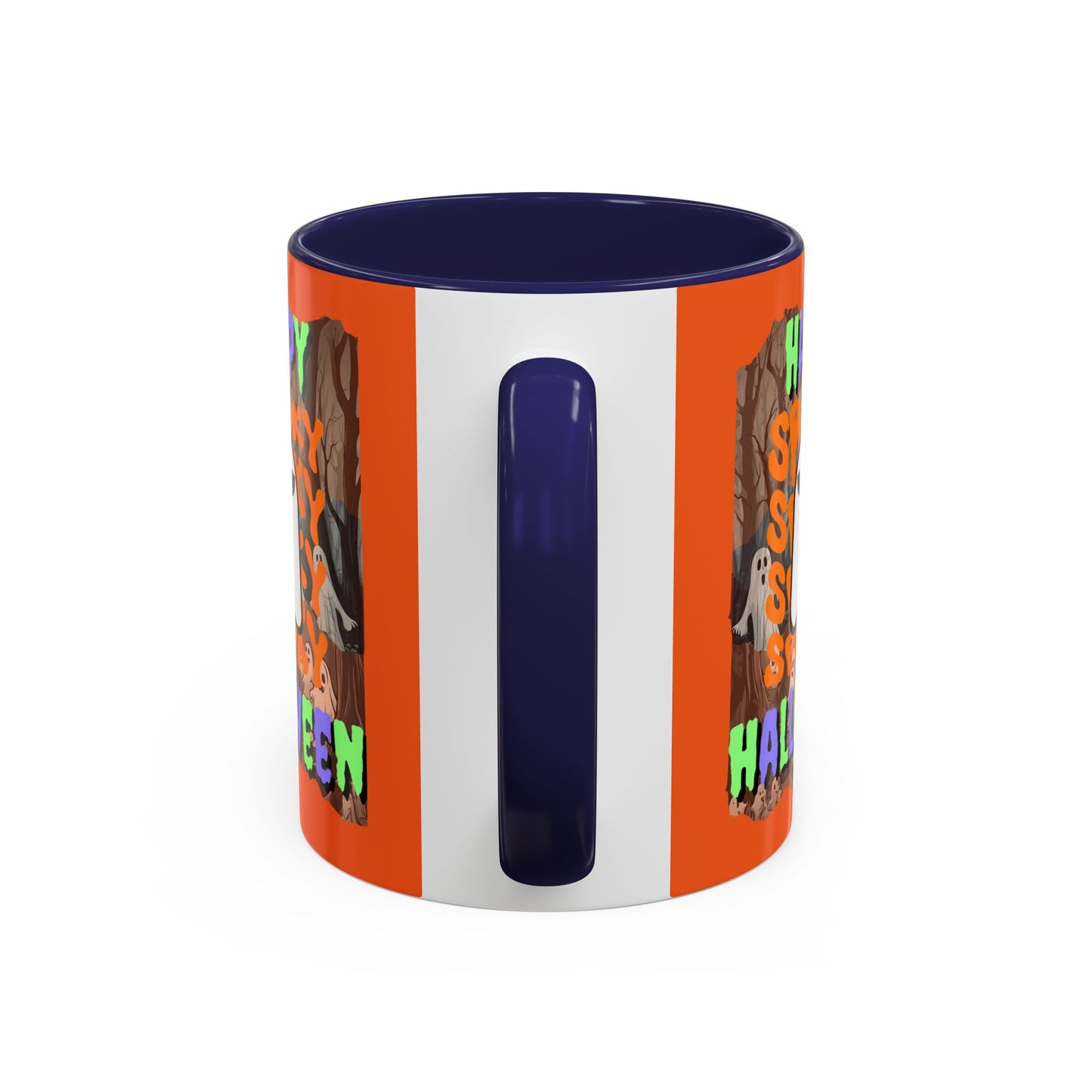 Spooky Happy Halloween Ghost Mixed font Orange Accent Mug by CreepyCrafts.boo