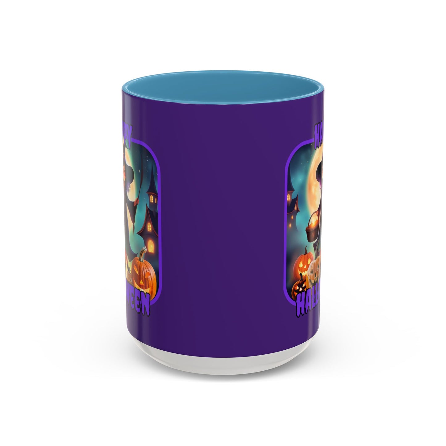 Happy Halloween Little Witch Purple font Purple Accent Mug by CreepyCrafts.boo