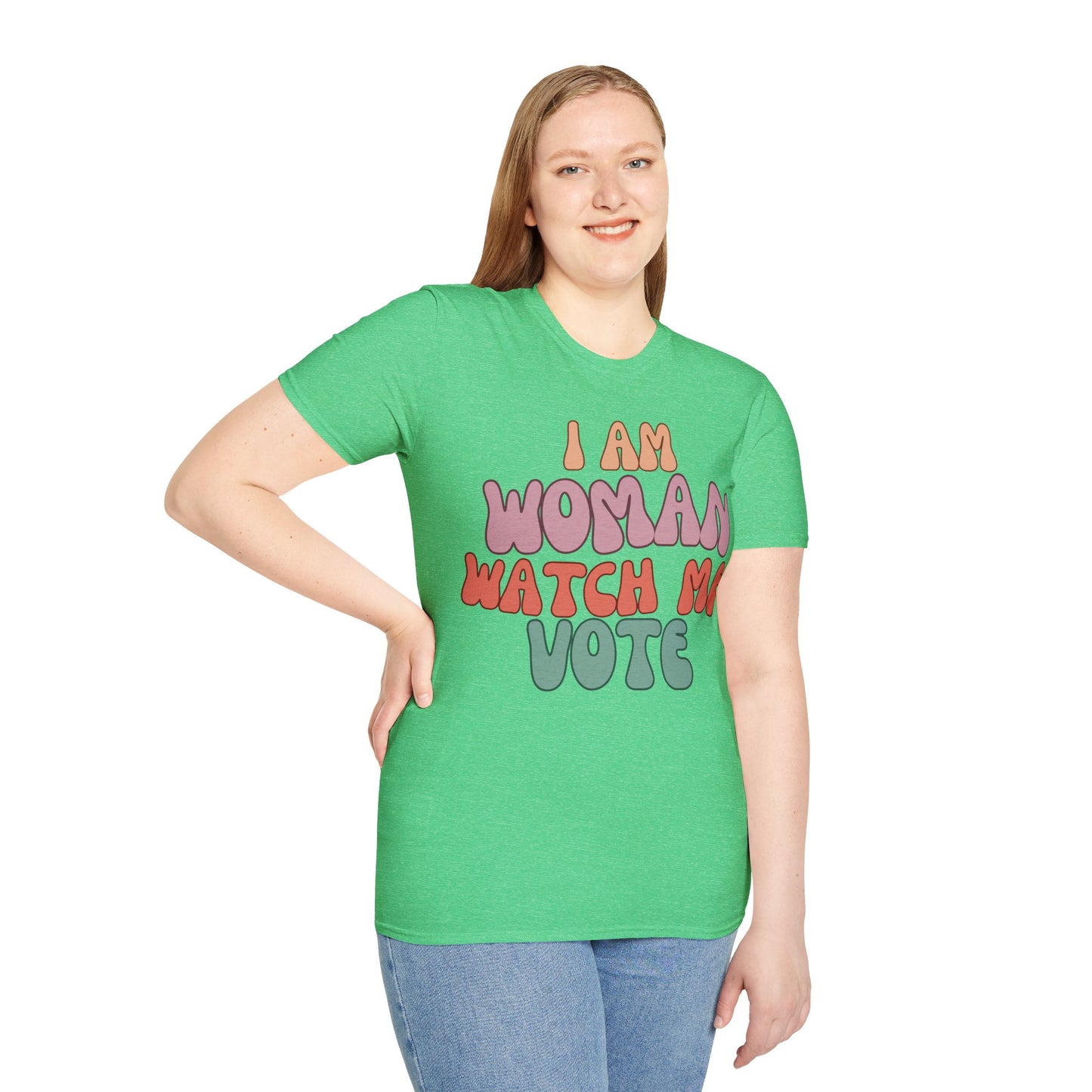 I Am Woman Watch Me Vote Dark colors Unisex T-Shirt by cypherpunkgear.com