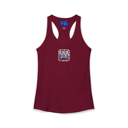 2-sided Red White and BLUE USA Patriot Women's Racerback Tank Top by cypherpunkgear.com