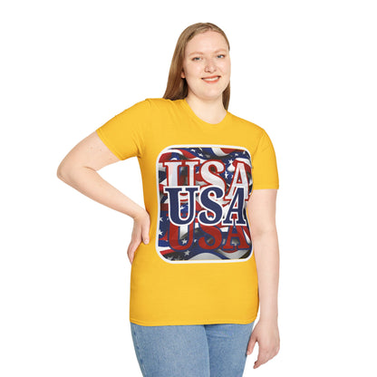 ¡EE.UU! ¡EE.UU! ¡EE.UU! ¡Patriota por cypherpunkgear! Camiseta unisex de estilo suave