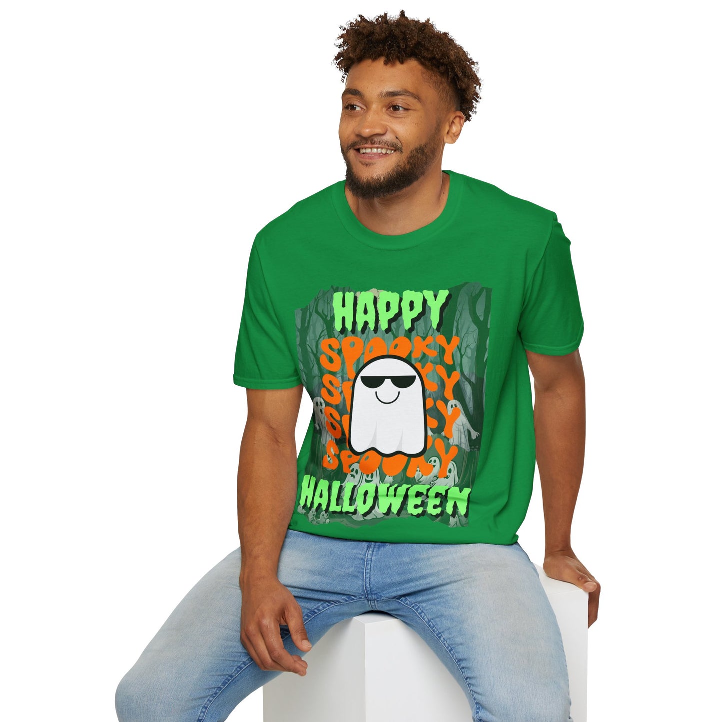 Spooky Happy Halloween Ghost GNfont Unisex T-Shirt by cypherpunkgear