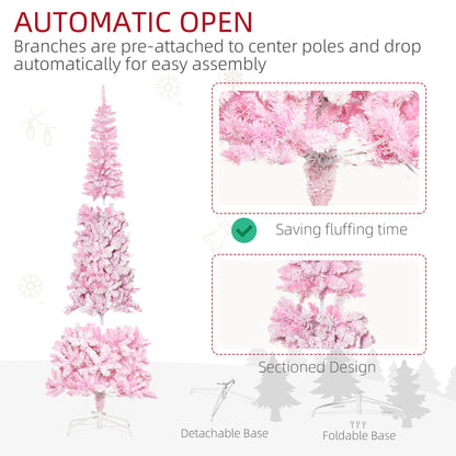 HOMCOM 7.5ft Prelit Snow Flocked Artificial Christmas Tree