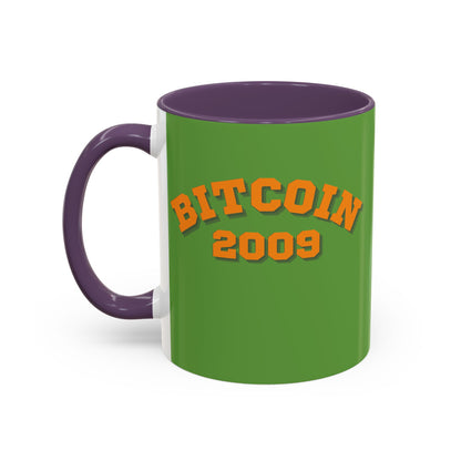 Bitcoin 2009 Green Accent Mug by cypherpunkgear.com