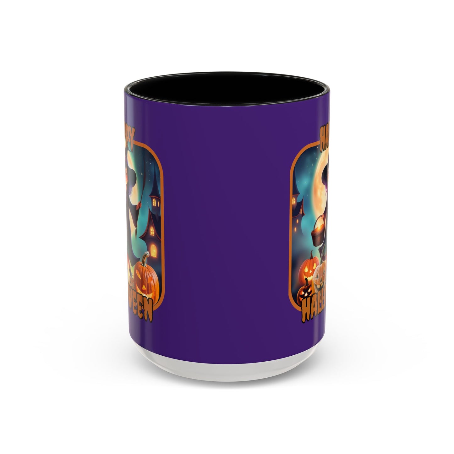 Happy Halloween Little Witch Orange font Purple Accent Mug by CreepyCrafts.boo