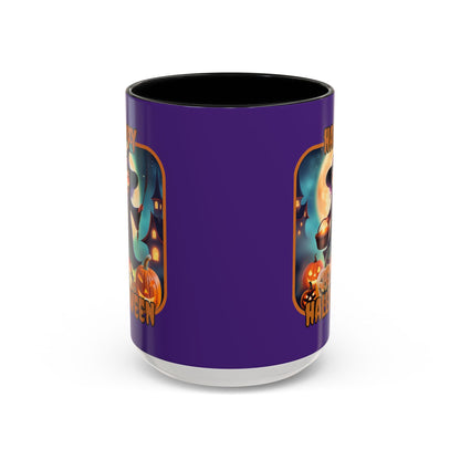 Happy Halloween Little Witch Orange font Purple Accent Mug by CreepyCrafts.boo