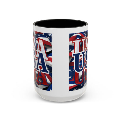 USA Blue font Center Patriot Accent Mug by cypherpunkgear.com