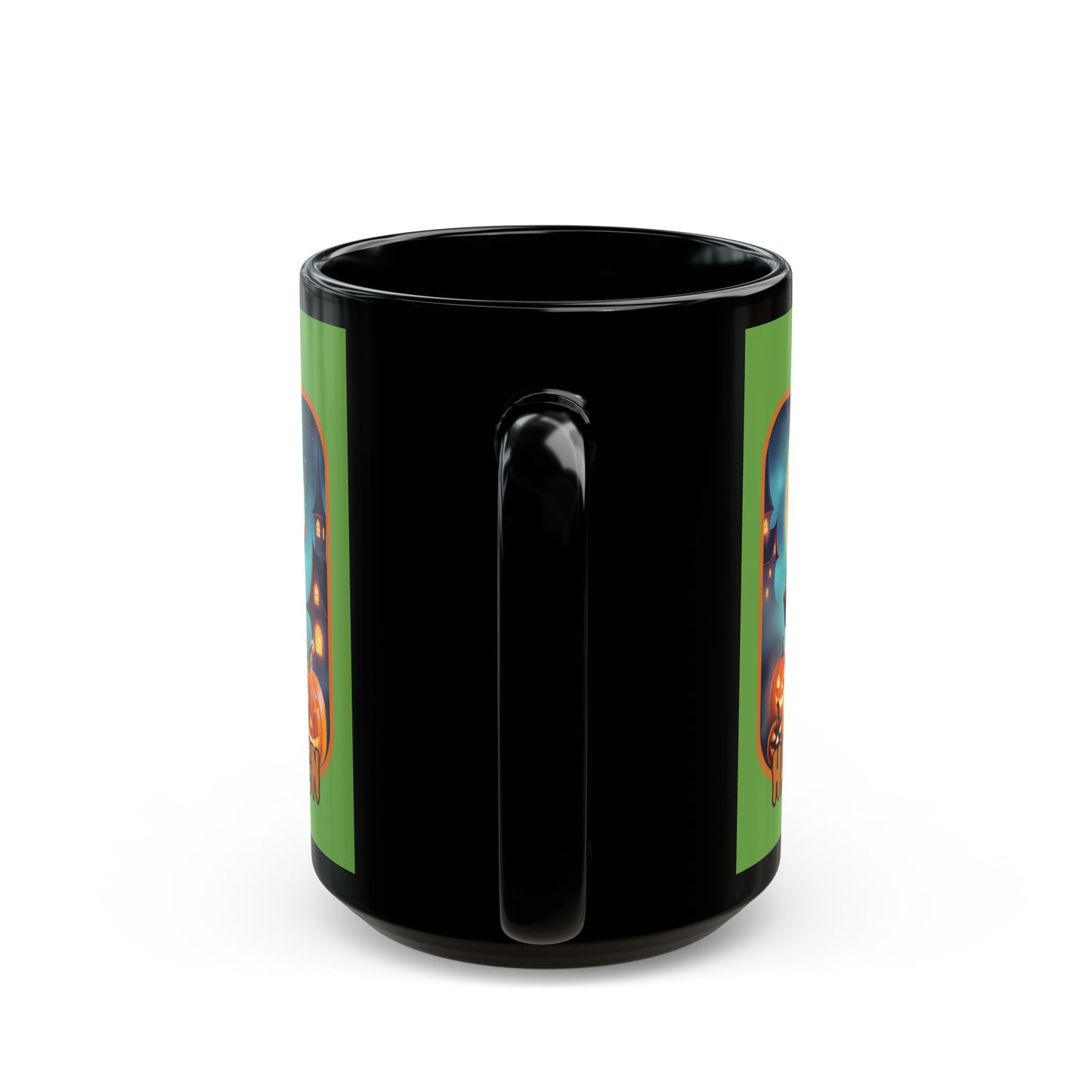 Happy Halloween Little Witch Orange font Green Mug by CreepyCrafts.boo