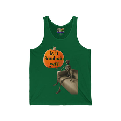 Is it Samhain yet? Skeleton's Pumpkin Unisex Jersey Tank Top by CreepyCrafts.boo