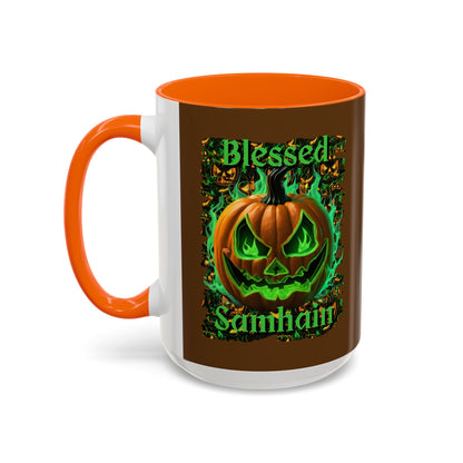 Blessed Samhain Green Jack Brown Accent Mug by CreepyCrafts.boo