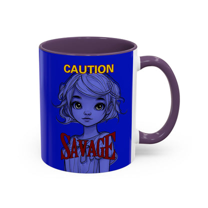 Caution, Savage Dark Blue Accent Mug by cypherpunkgear.com