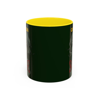 Caution, Savage Dark Green Accent Mug by cypherpunkgear.com