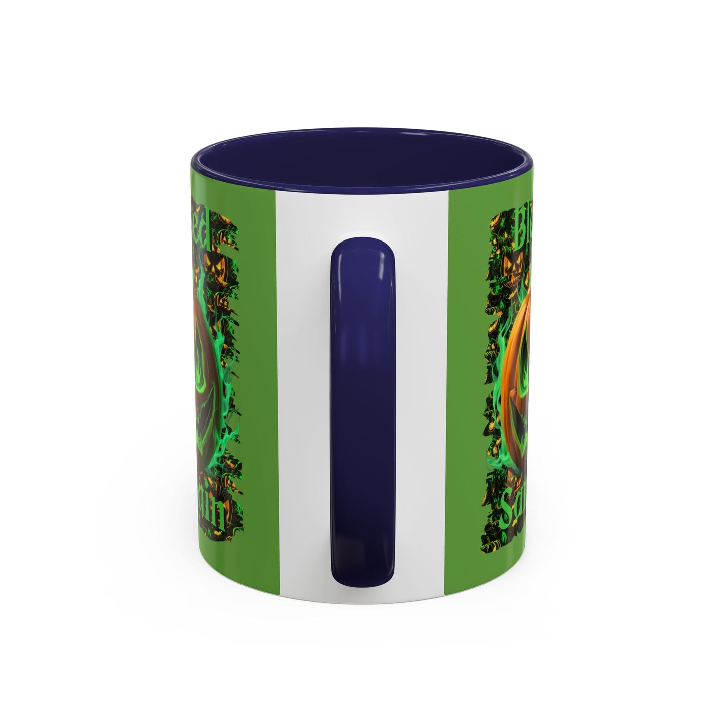 Blessed Samhain Green Jack Green Accent Mug by CreepyCrafts.boo