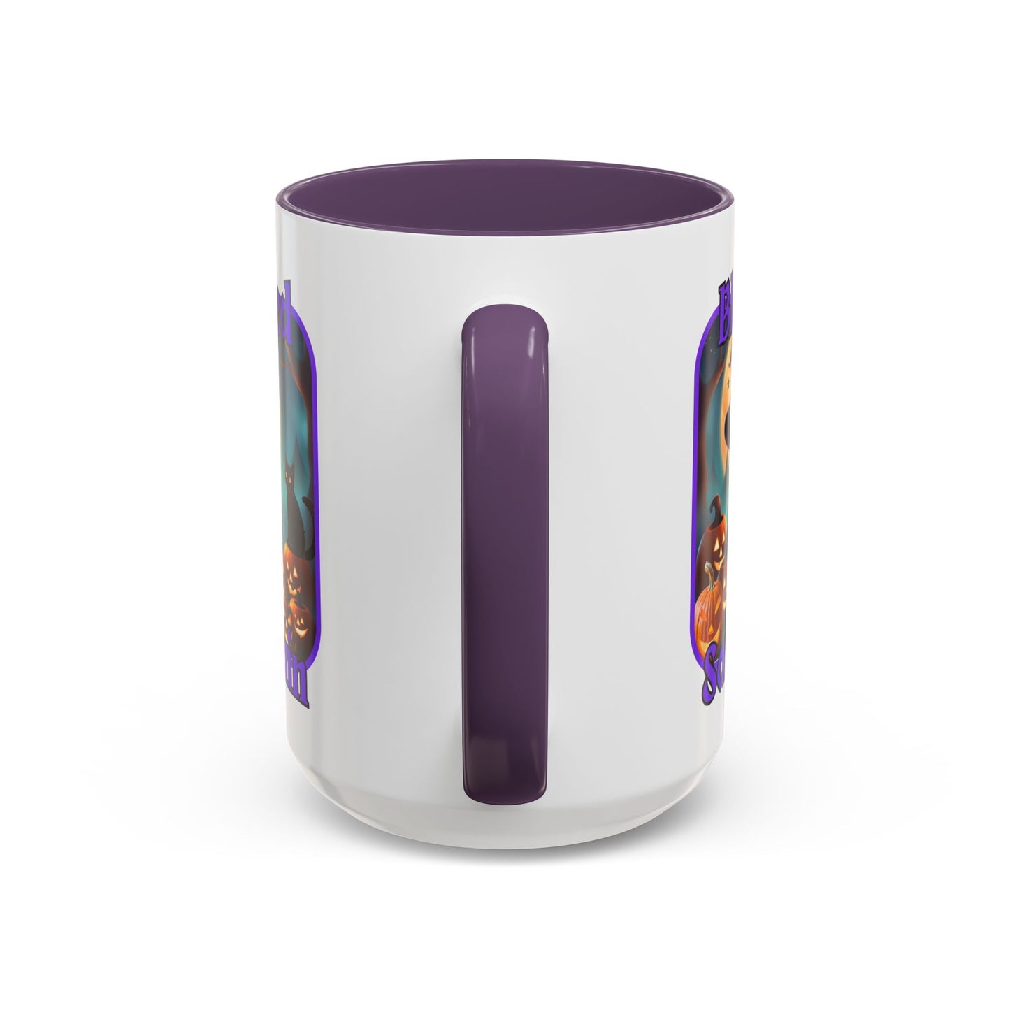 Blessed Samhain Cute Witch Purple font White Accent Mug by CreepyCrafts.boo