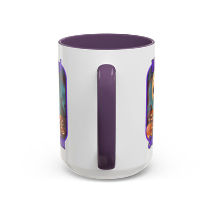 Blessed Samhain Cute Witch Purple font White Accent Mug by CreepyCrafts.boo