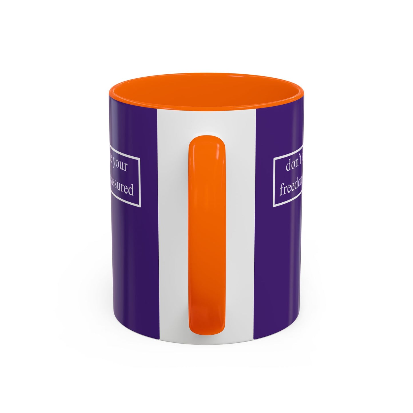 don't assume your freedoms are assured, White font, Dark Purple Accent Mug by cypherpunkgear.com