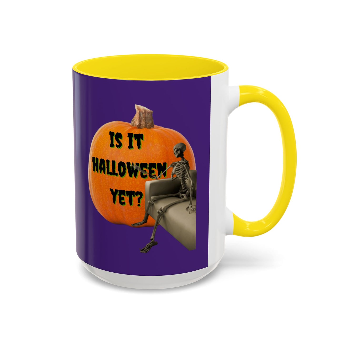 Is it Halloween yet? Skeleton's Giant Pumpkin Purple Accent Mug by CreepyCrafts.boo