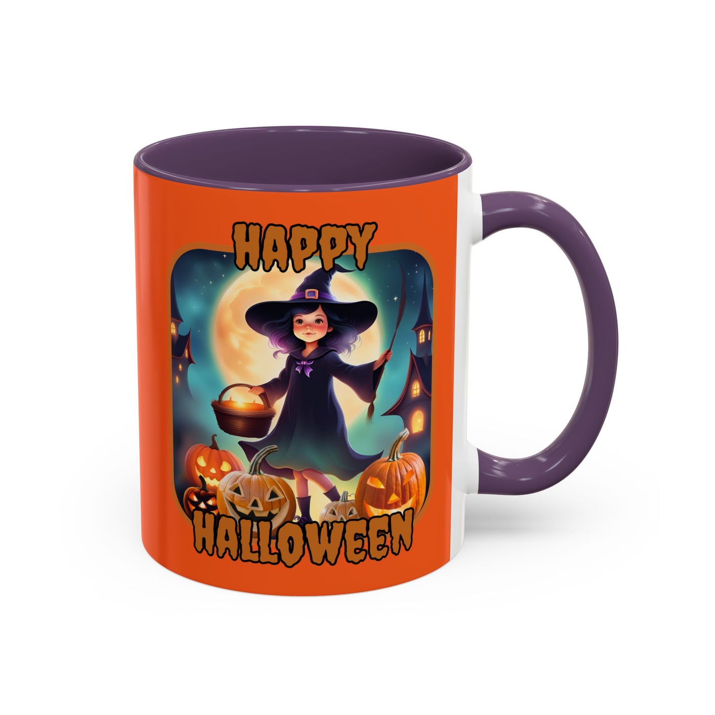 Happy Halloween Little Witch Orange font Orange Accent Mug by CreepyCrafts.boo