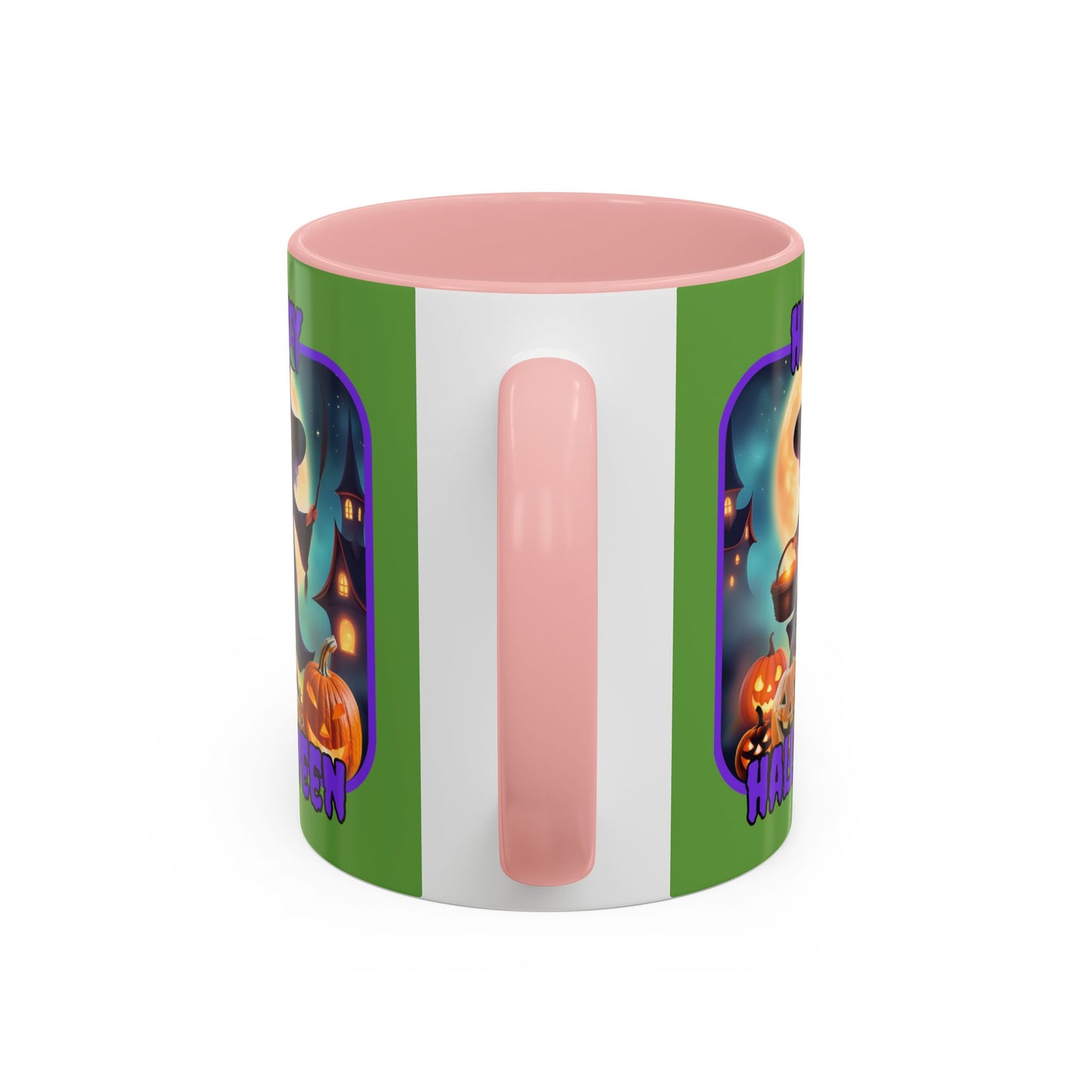 Happy Halloween Little Witch Purple font Green Accent Mug by CreepyCrafts.boo