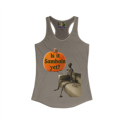 Is it Samhain yet? Skeleton's Pumpkin Women's Racerback Tank Top by CreepyCrafts.boo