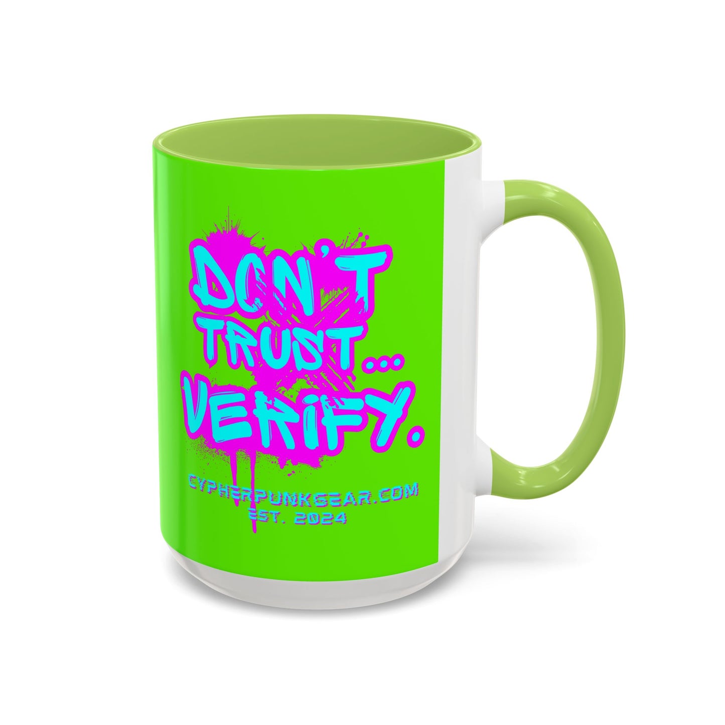 Don't Trust...Verify. Green Accent Mug by cypherpunkgear.com