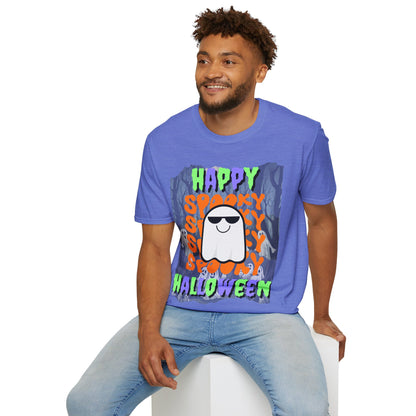 Spooky Happy Halloween Ghost Light colors Mixed font Unisex T-Shirt by CreepyCrafts.boo