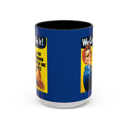 I Am Woman Watch Me Vote Rosie Dark Blue Accent Mug by cypherpunkgear.com