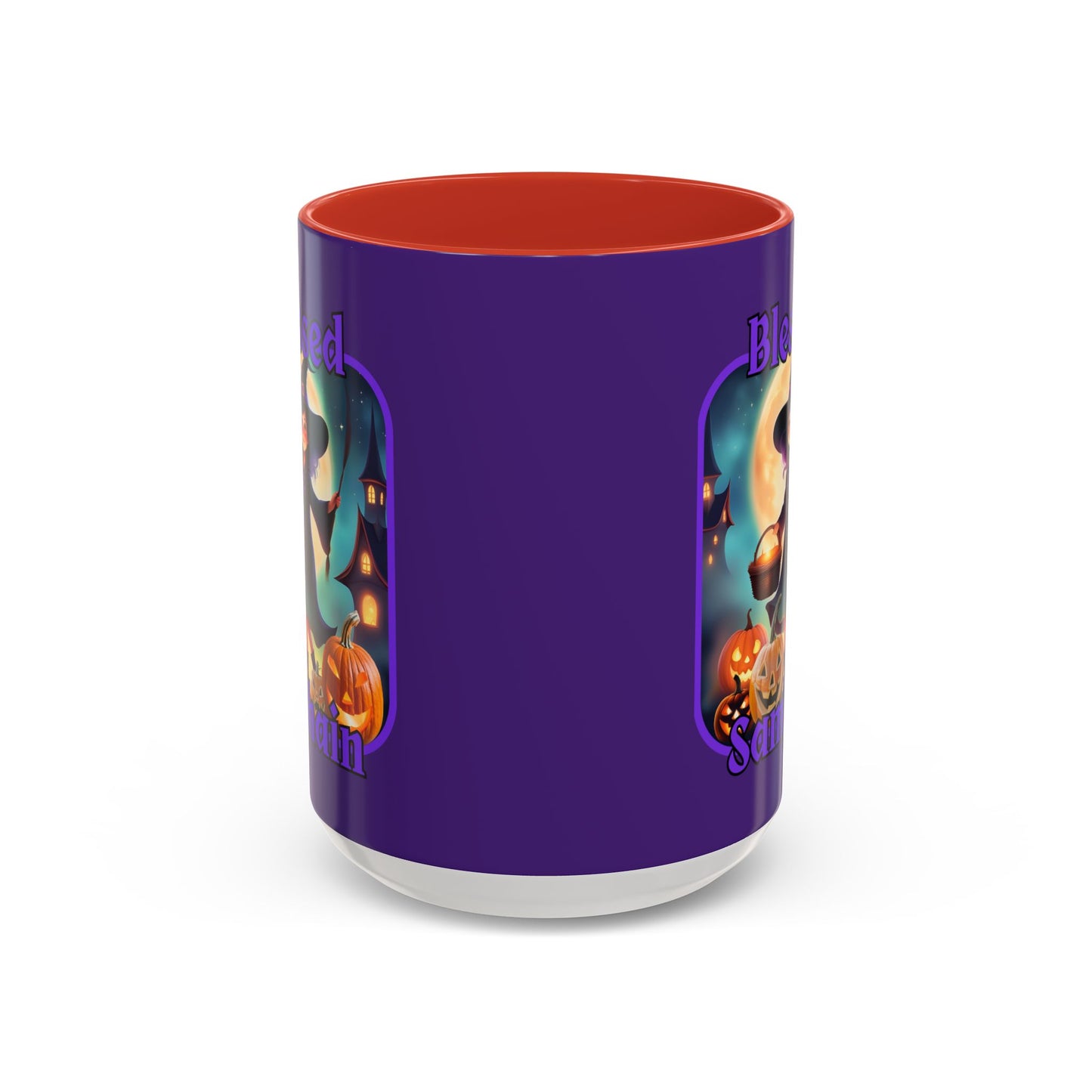 Blessed Samhain Little Witch Purple font Purple Accent Mug by CreepyCrafts.boo