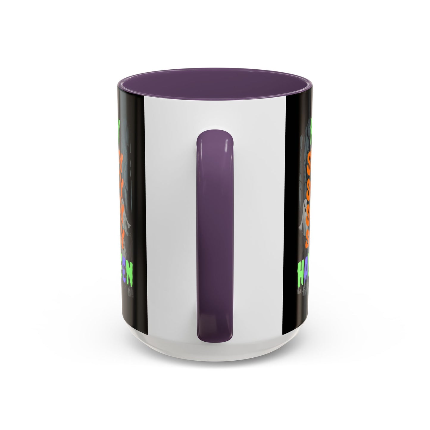 Spooky Happy Halloween Ghost Mixed font Black Accent Mug by CreepyCrafts.boo