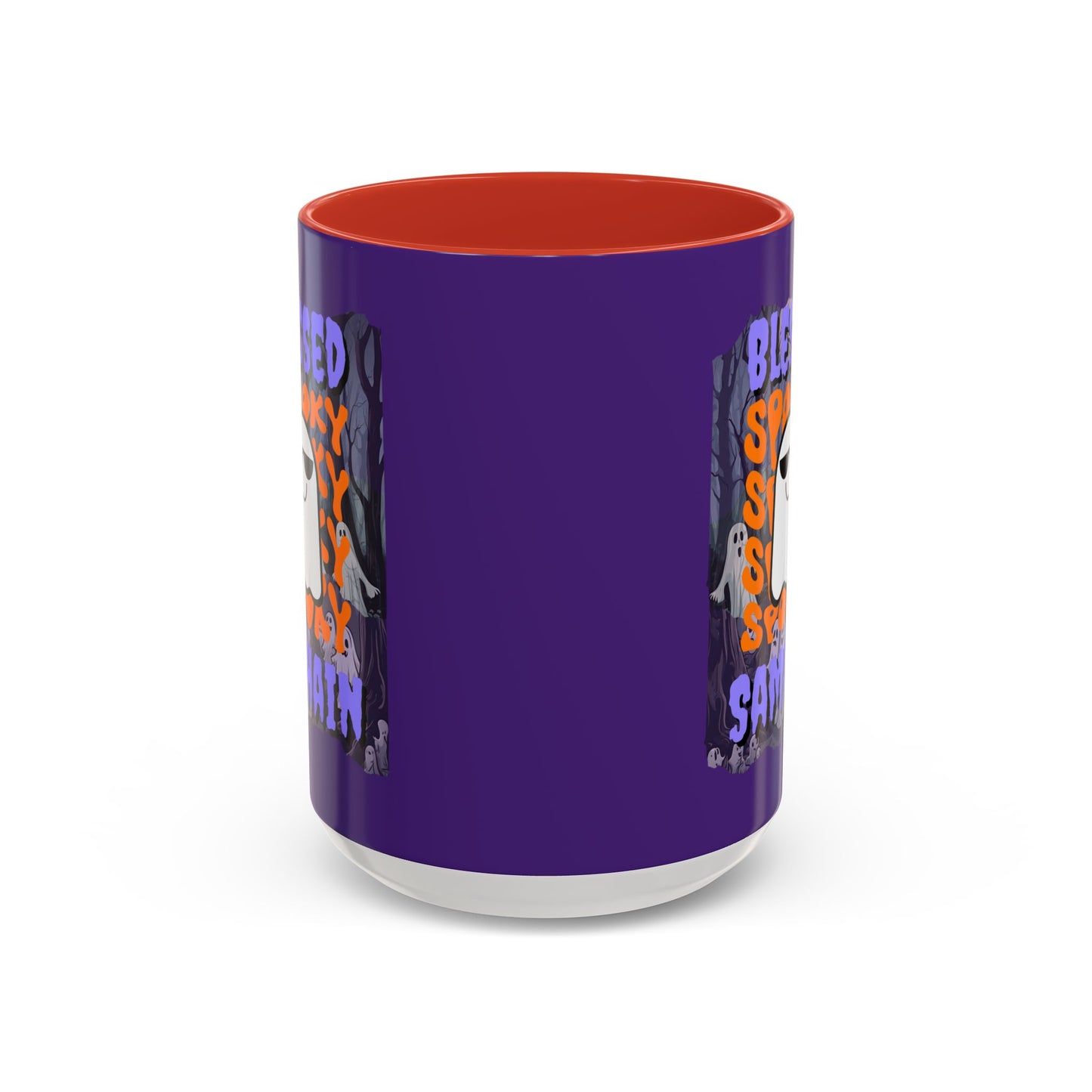 Spooky Blessed Samhain Ghost Purple font Accent Mug by CreepyCrafts.boo