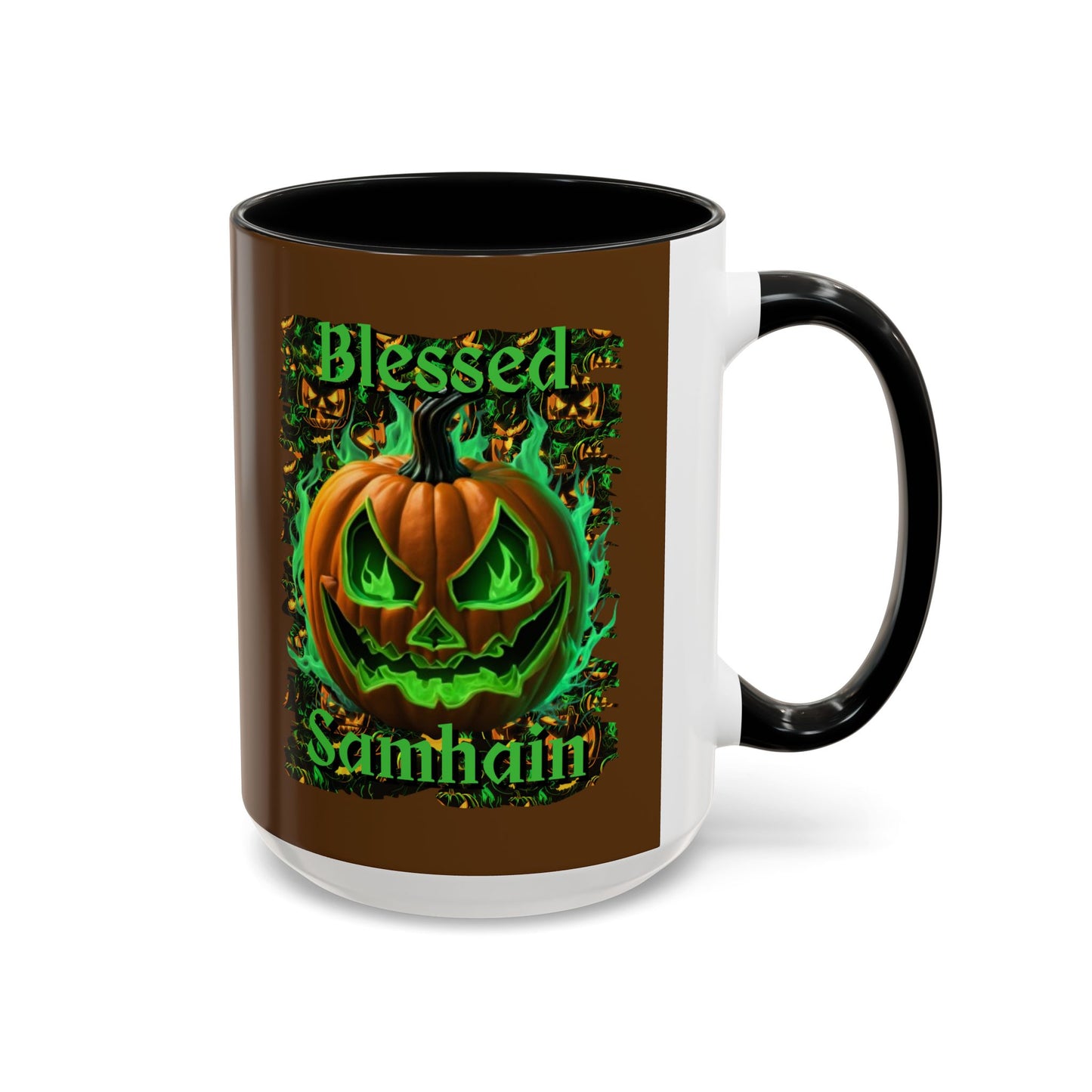 Blessed Samhain Green Jack Brown Accent Mug by CreepyCrafts.boo