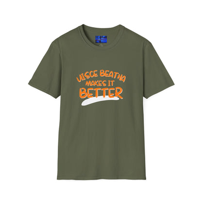 Uisce Beatha makes it better Orange font Dark colors Unisex T-Shirt by cypherpunkgear.com