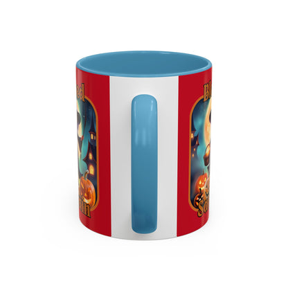 Blessed Samhain Little Witch Orange font Red Accent Mug by CreepyCrafts.boo