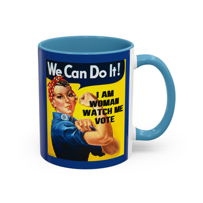 I Am Woman Watch Me Vote Rosie Dark Blue Accent Mug by cypherpunkgear.com