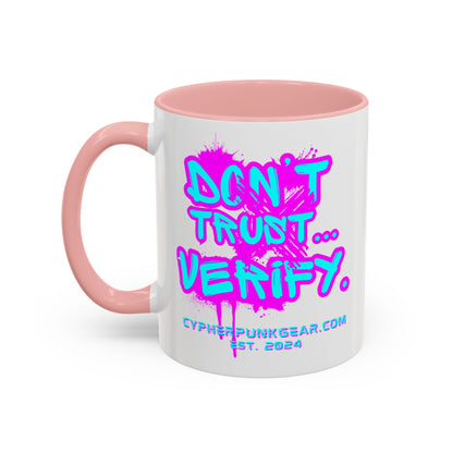 Don't Trust...Verify. White Accent Mug by cypherpunkgear.com